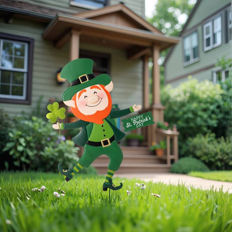 Glitzhome 36"H St. Patrick's Metal Leprechaun Decor(Three Function)