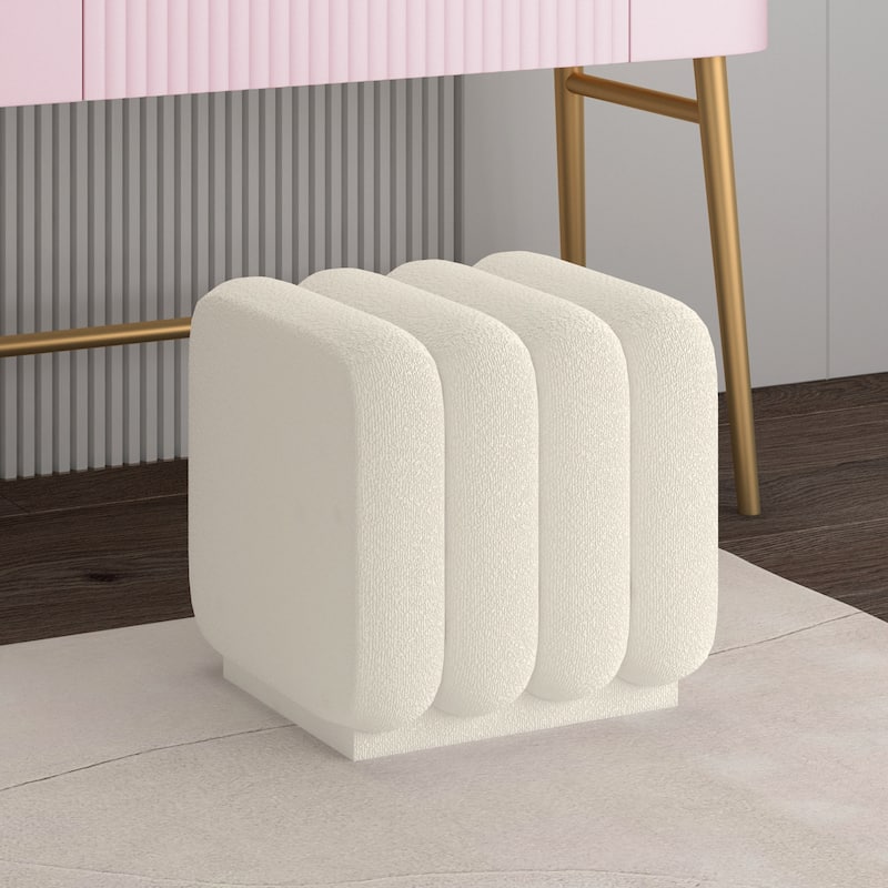 Contemporary Boucle Fabric Small Square Ottoman