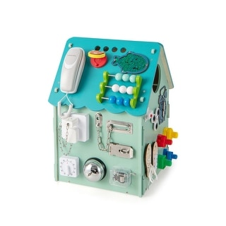 Montessori Play House with Sensory Games and Interior Storage Space-Blue - 13" x 13" x 18"