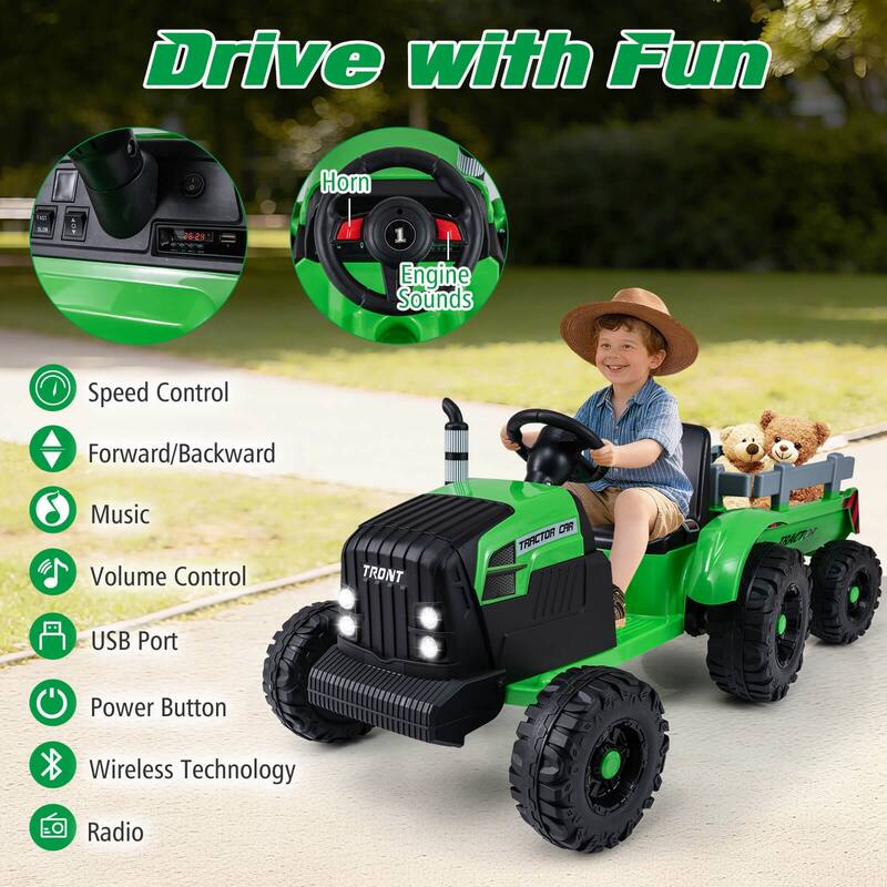 Costway 24V Ride On Tractor for Kids with Detachable Trailer Remote - See Details