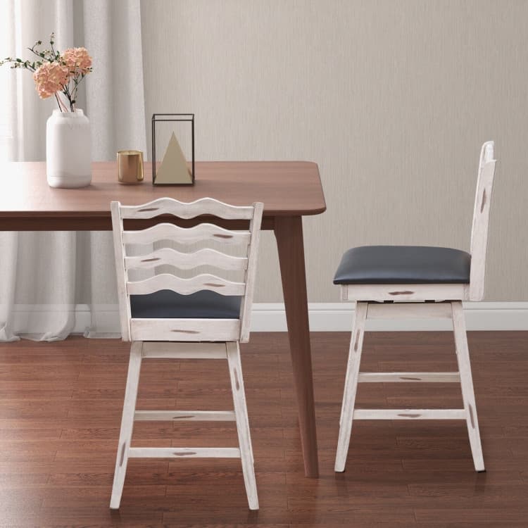360° Swivel Bar Stools with Rubber Wood Frame and Ergonomic Backrest and Footrest