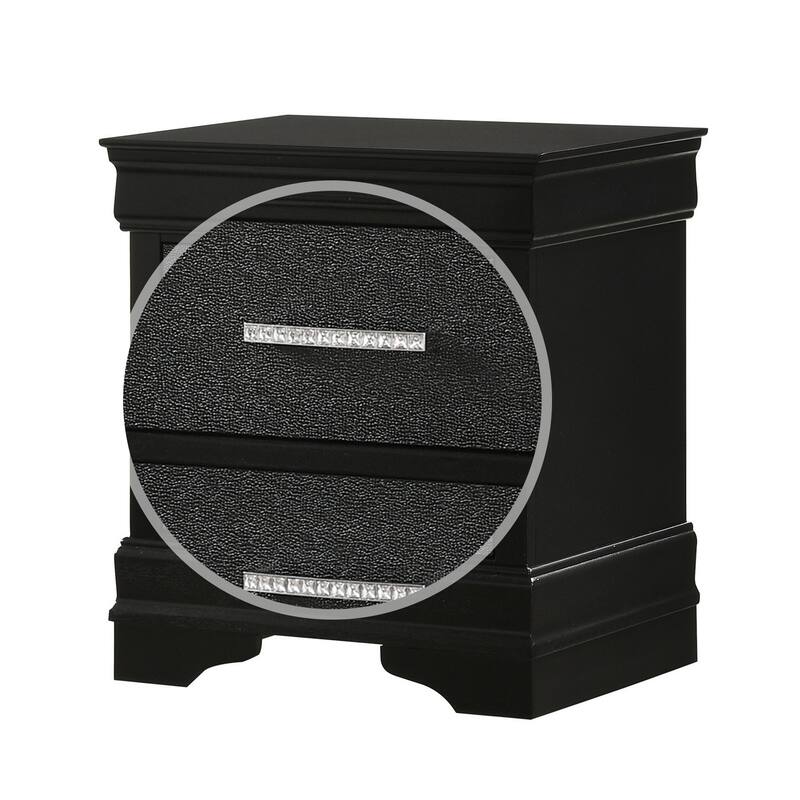 2 Drawer Wooden Nighstand with Horizontal Pull and Studded Accent, Black