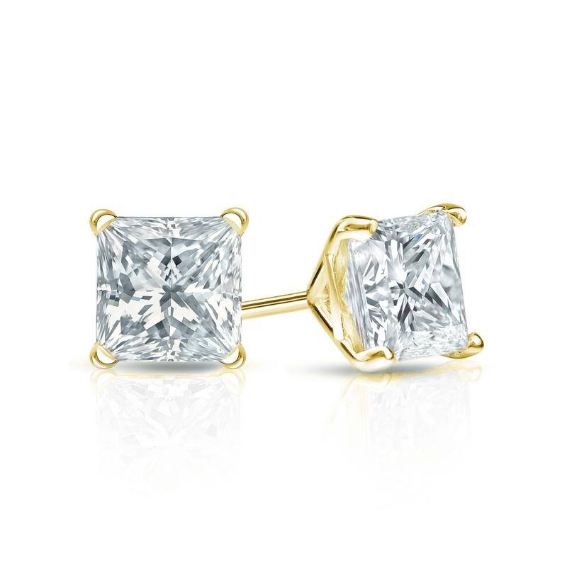 Auriya Plat Gold Lab Grown 0.75 carat TDW Princess Diamond Stud Earrings 4-Prong Martini Push-back