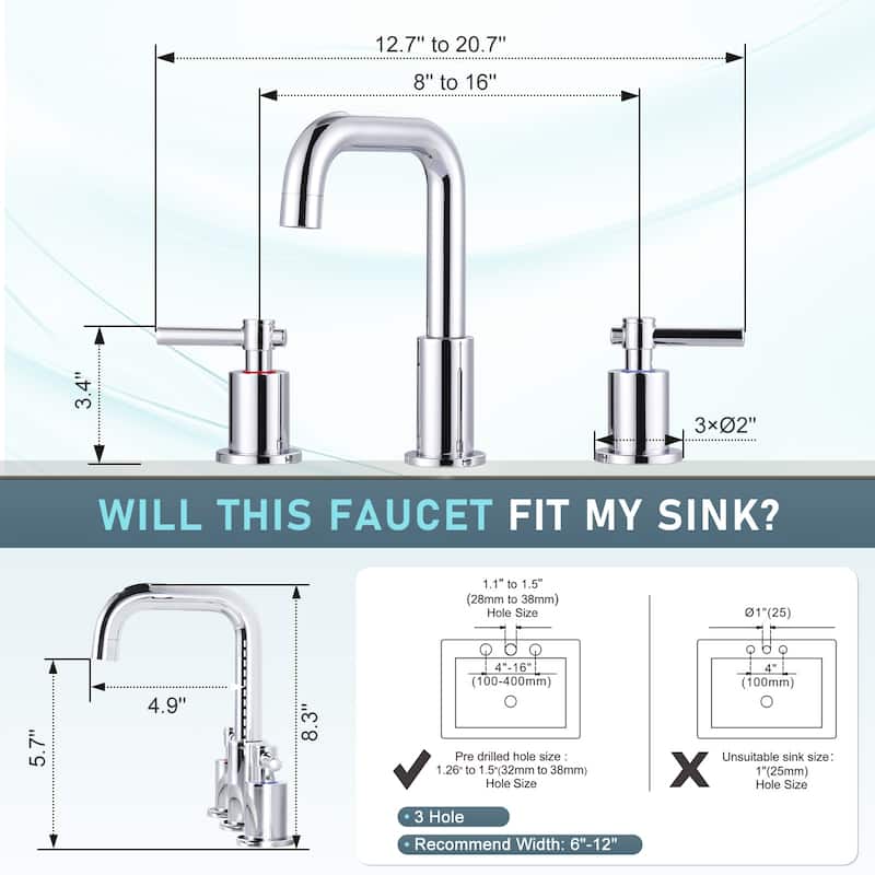 WOWOW 8 in. Widespread Double Handle Bathroom Faucet