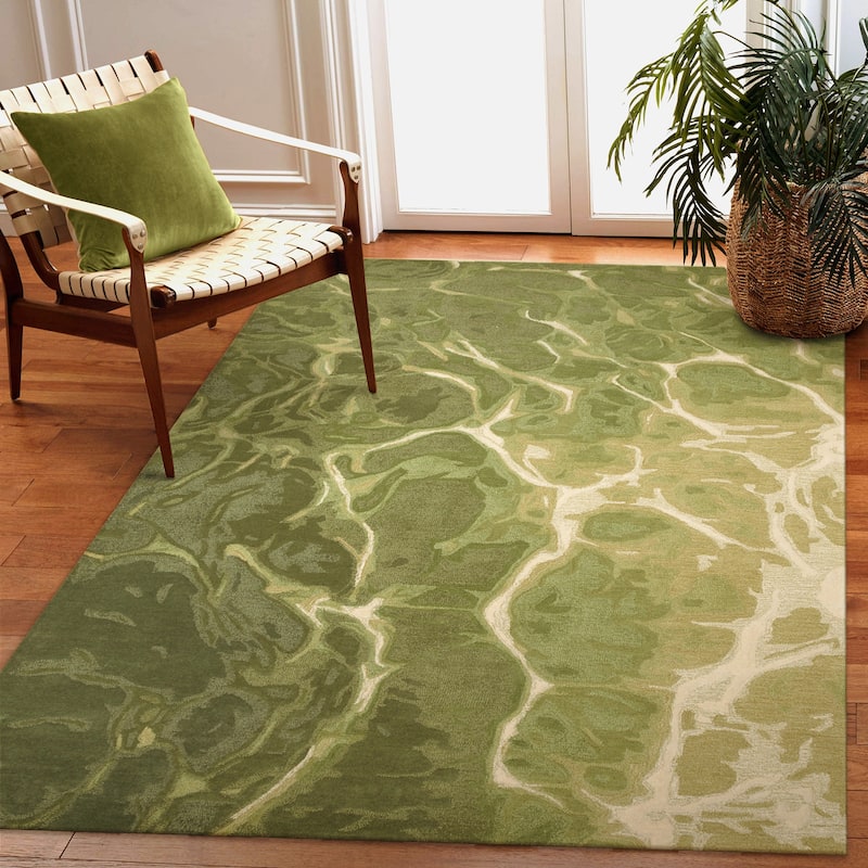 Liora Manne Corsica Handmade Abstract Water Art Indoor Wool Area Rug - 8'3" x 11'6" - Green