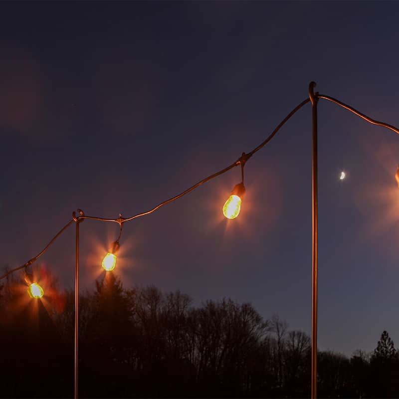 Achla Designs 46"H Black Powdercoated Wrought Iron Outdoor O-Hook Railing Poles for String Lights (Set of 2)