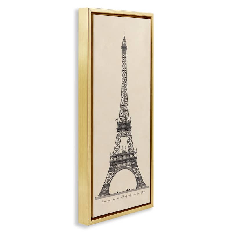 Stupell Parisian Tower Illustration Framed Floater Canvas Wall Art Design By Phillipa Katz