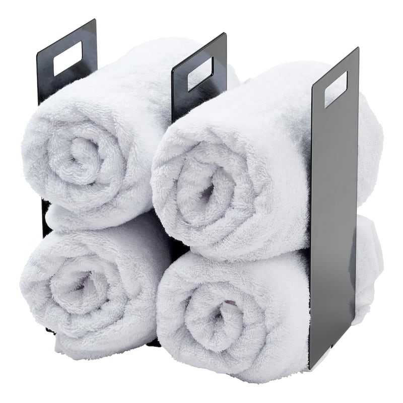 Yamazaki Home Towel Storage Organizer, Steel - L 5.71 x W 5.71 x H 11.81 inches - Black