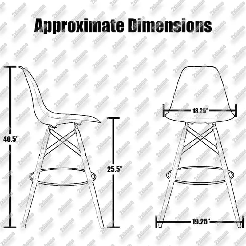 Set of 2 Designer Eiffel Chairs Counter Stools With Backs Side Molded Shell Kitchen Office Dining Dowel Bar Patio