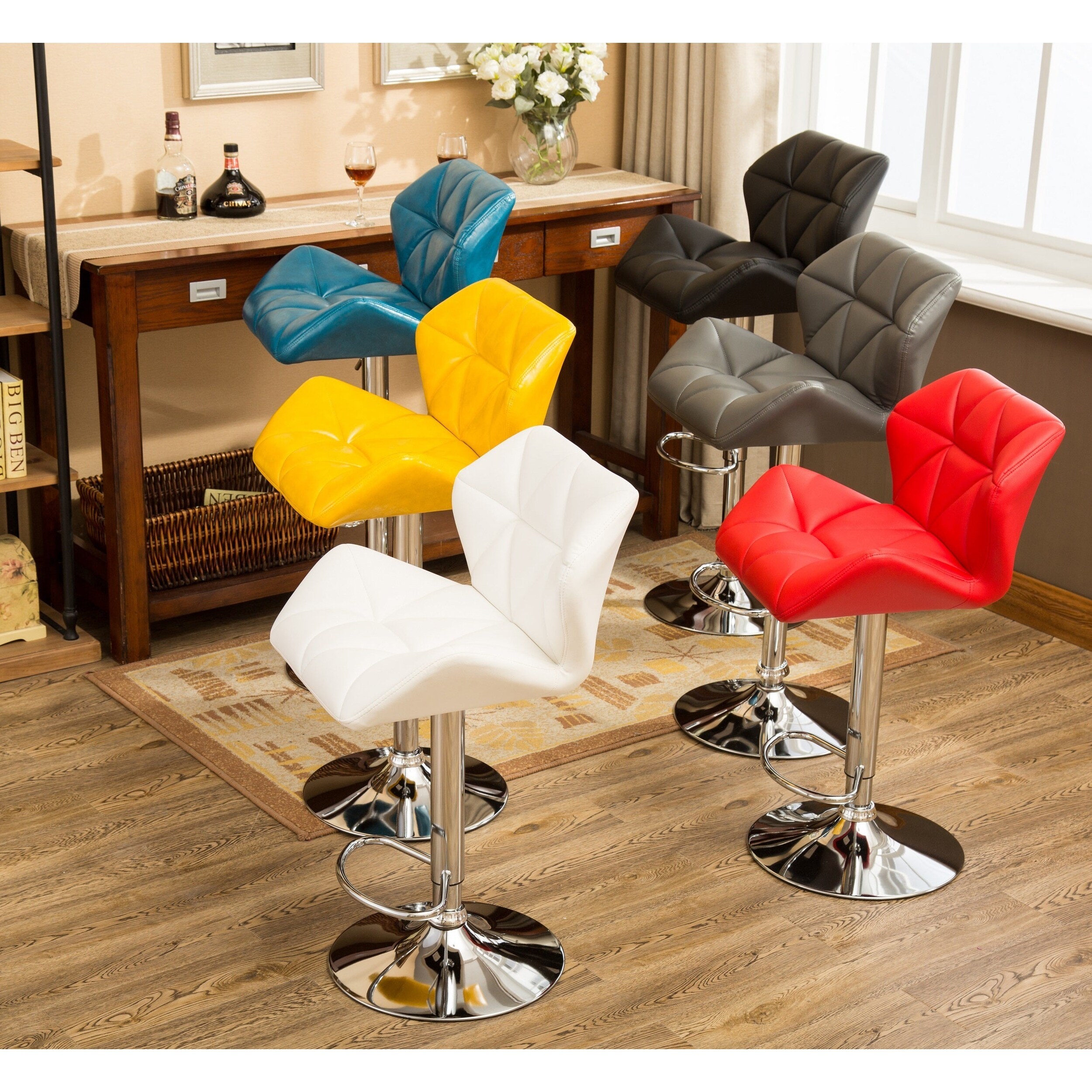 Shop Glasgow Faux Leather Tufted Adjustable Height Bar Stools Set Of 2 On Sale Overstock 16685278
