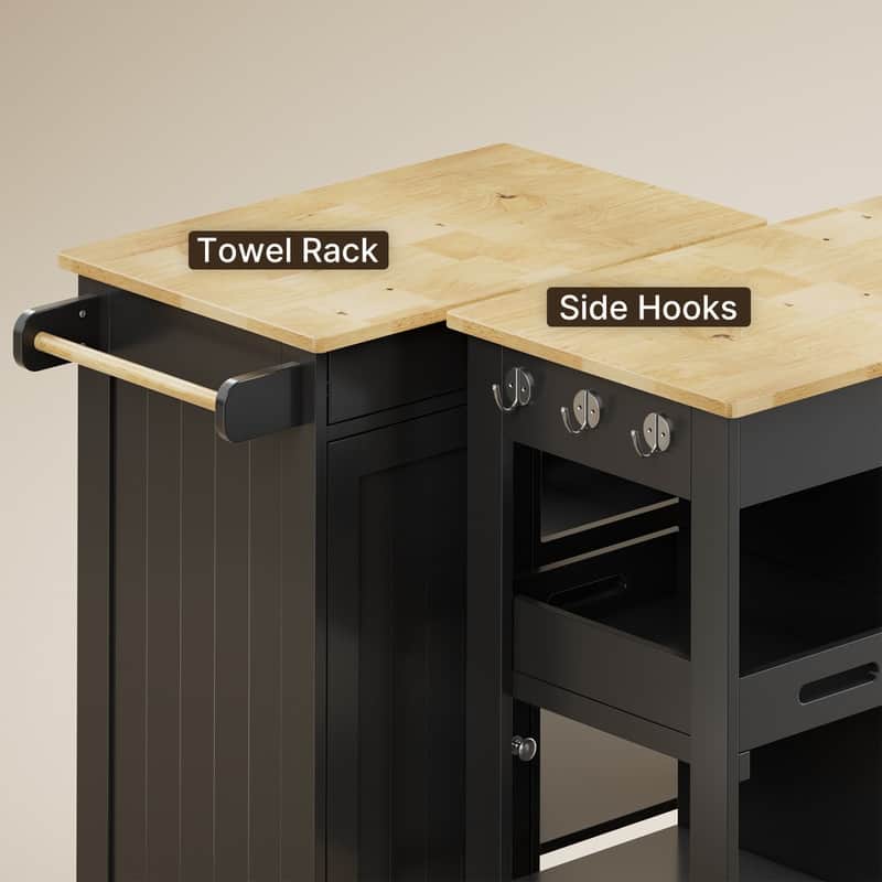 Kitchen Trolley Rolling Island Cart with 1 Drawer, Storage Cabinet and 3 Tier Storage Shelves