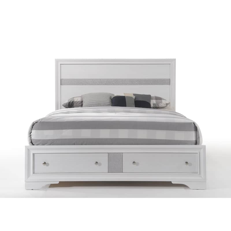 White Queen Storage Bed with Drawers, Low Profile, No Box Spring Needed