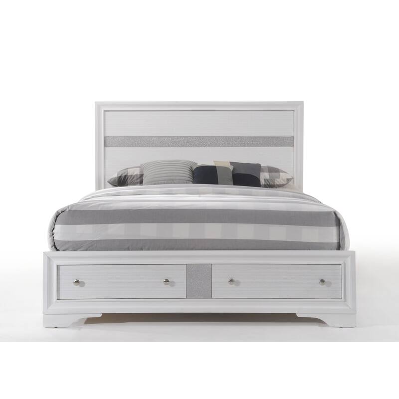 White Wooden Storage Bed with Drawers, Easy Assembly, 700lbs Capacity