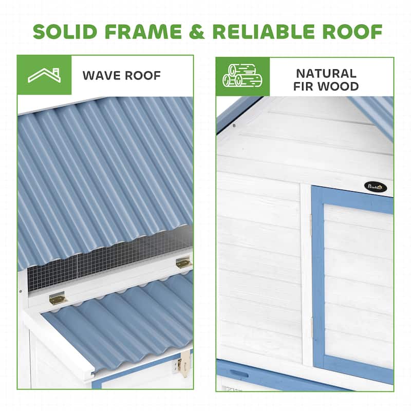 PawHut 55.5" Chicken Coop, Wooden Hen House with Run Box, Nesting Box, Removable Tray, Ramp, White