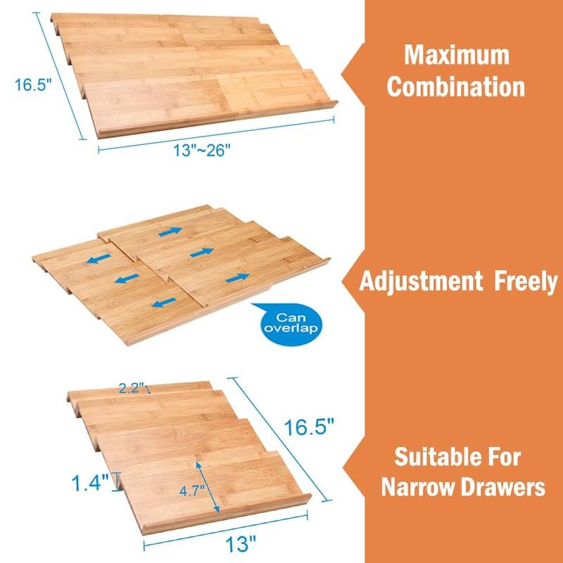 Bamboo Spice Drawer Organizer,4 Tier In Drawer Spices Rack Expandable From 13"to26",Stackable Seasoning Storage Organizer Insert
