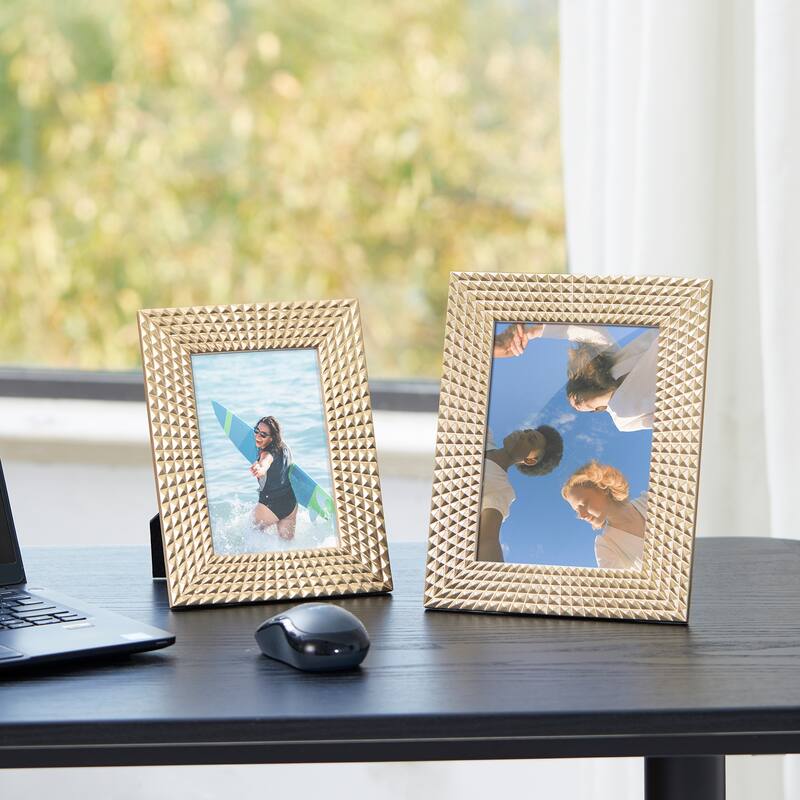 Glitzhome Set of 2 Modern Gold Resin Wall or Tabletop Picture Frames 4x6 & 5x7