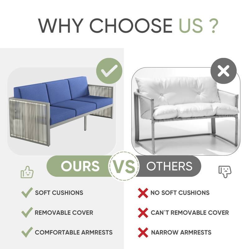 Gymojoy 3-Seat Outdoor Sofa, Weatherproof PE Rattan & Thick Cushions for Patio, Garden