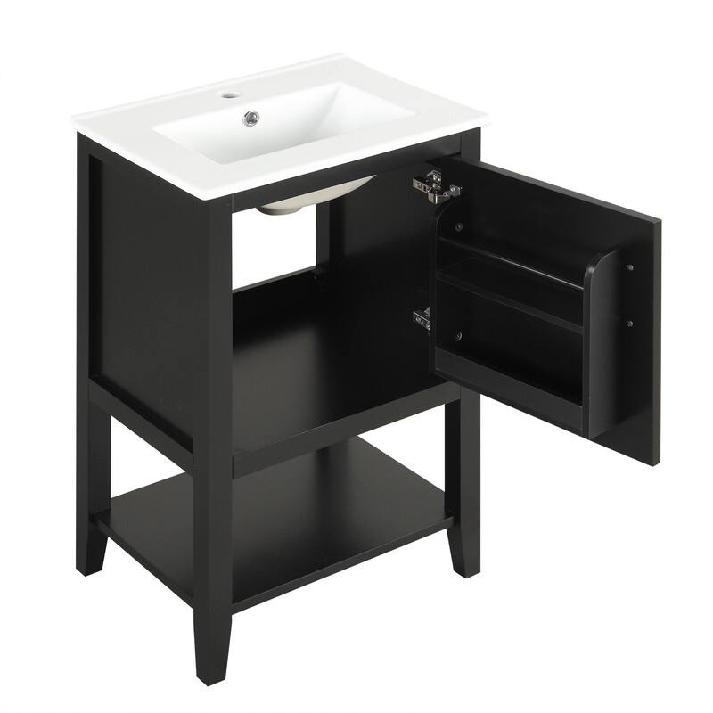 20" Bathroom Vanity with Sink – Soft-Closing Door Cabinet Featuring Storage Rack and Open Shelf‌ - 20"L x 15.5"W x 33.5"H