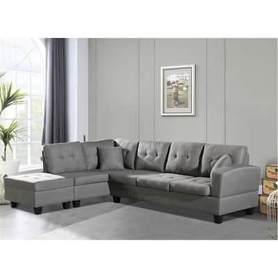 Fabric Sofa Set with Storage Ottoman and Cup Holder (Left Chaise)