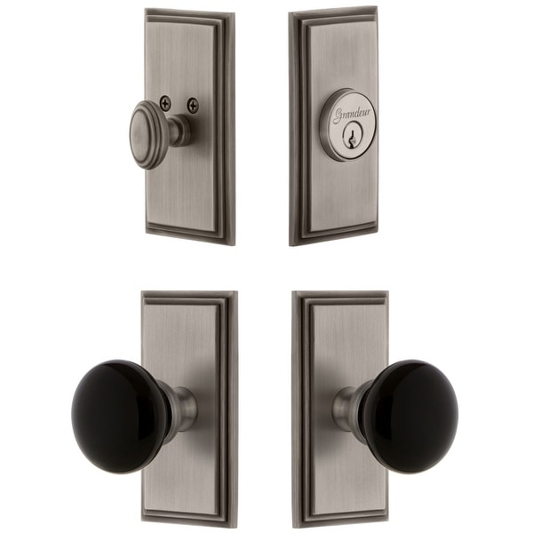 Grandeur CARCOV_SP_ESET_238 Carre Solid Brass Rose Single Cylinder Keyed Entry Deadbolt and Knobset Combo Pack with Coventry