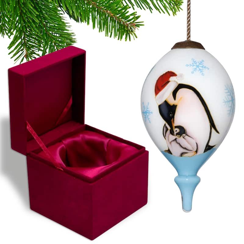 Inner Beauty White Penguins and Snowflakes Hand painted glass Ornament - N/A