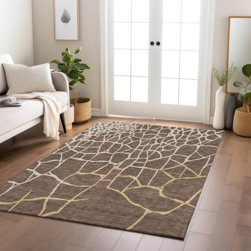 Machine Washable Indoor/ Outdoor Abstract Webby Chantille Rug
