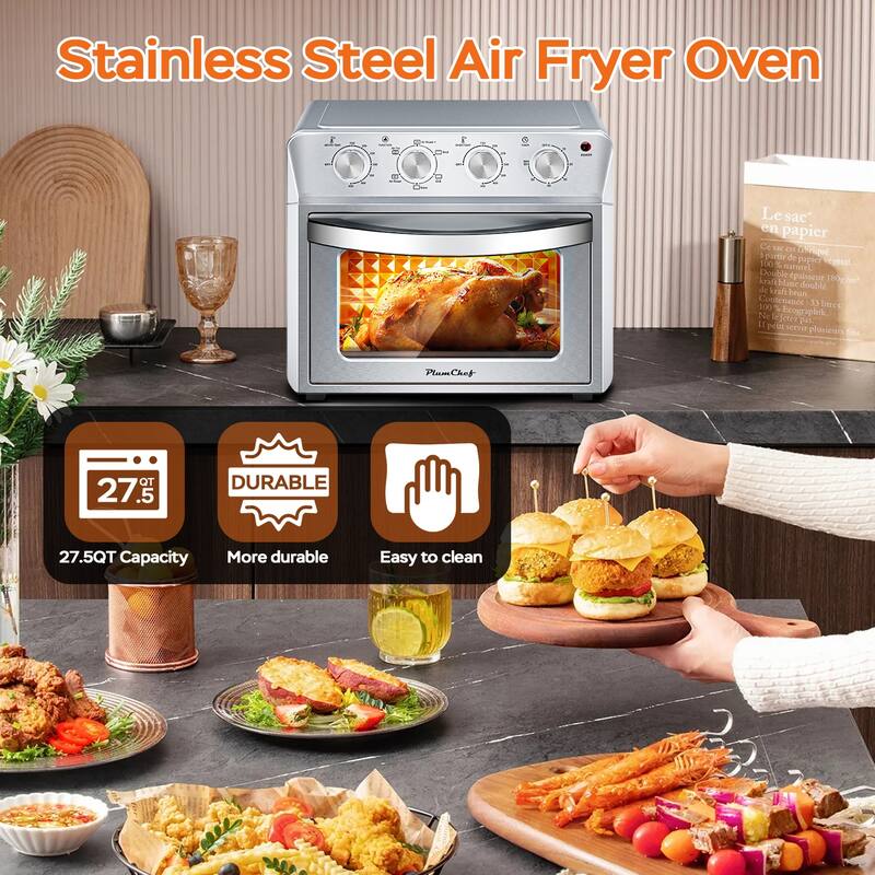 27.5QT Air Fryer Oven, 6-in-1 Countertop Convection Oven with Dehydrate, 1600W, 4 Knob Control