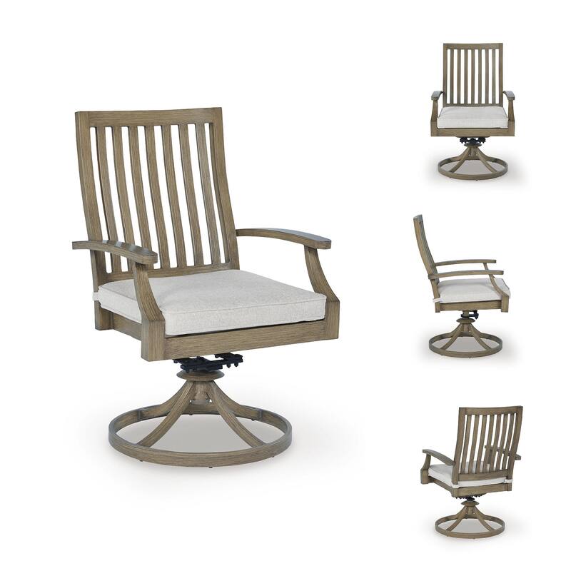 Signature Design by Ashley Rainier Ranch Brown/Beige Outdoor Swivel Chair with Cushion (Set of 2) - 24.63" W x 26.5" D x 39" H