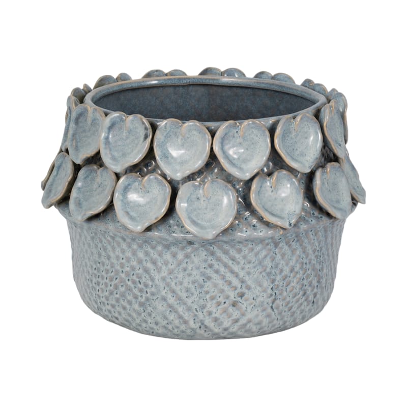 Stylish Ceramic Planter with Sculptural Leaf Heart Details