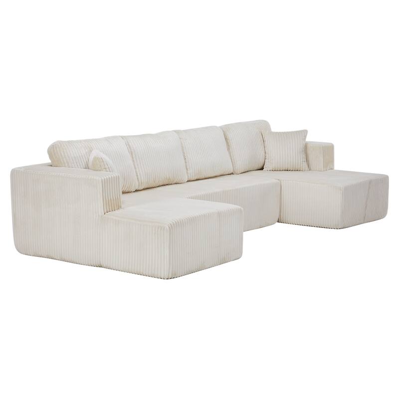 U-Shaped Modular Sectional Sofa, Modern Minimalist Corduroy Couch