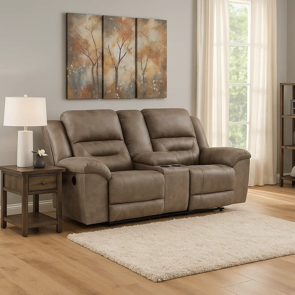 Henry 81 Inch Dual Manual Recliner Loveseat Brown Microfiber, Solid Wood