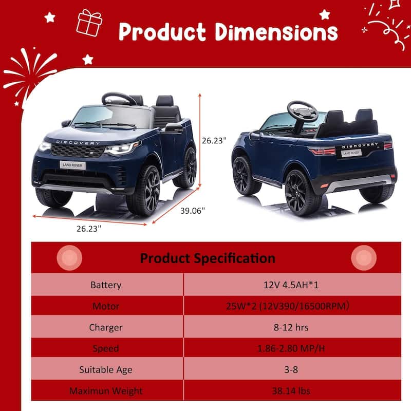 12V Licensed Land Rover 2 Seater Ride on Car for Kids
