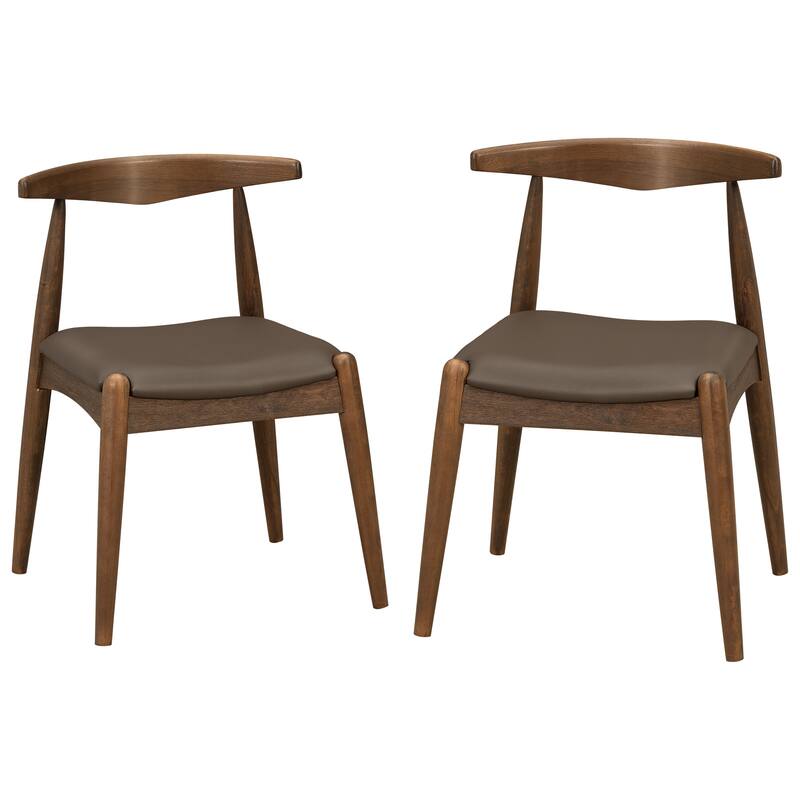 Set of 2 Rubberwood Dining Chairs, Ergonomic Backrest & Faux Leather Upholstery
