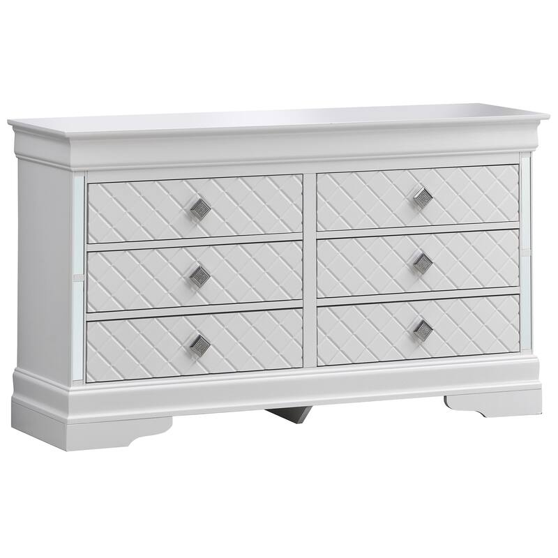 Embossed 6-Drawer Wooden Dresser - 59" - White