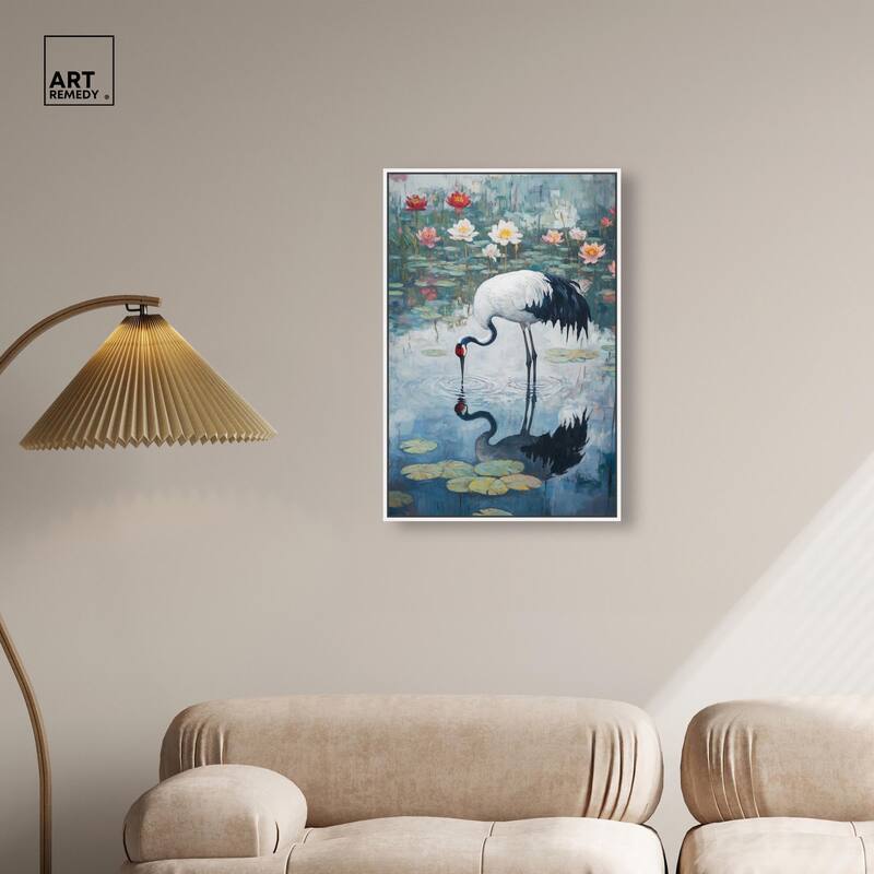 Crane in Lilies Canvas by Art Remedy