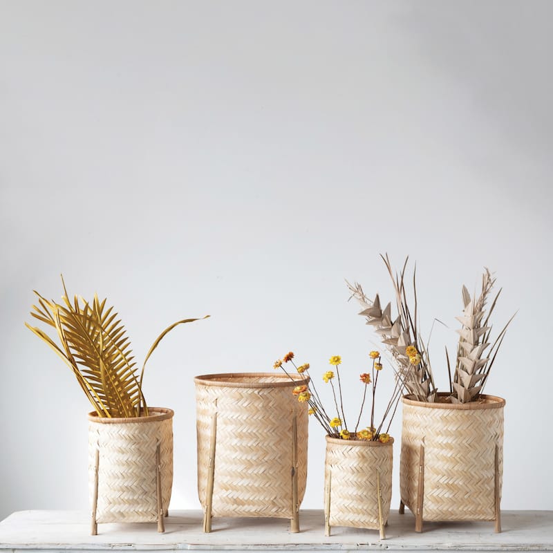 Woven Bamboo Baskets with Legs, Natural, Set of 4