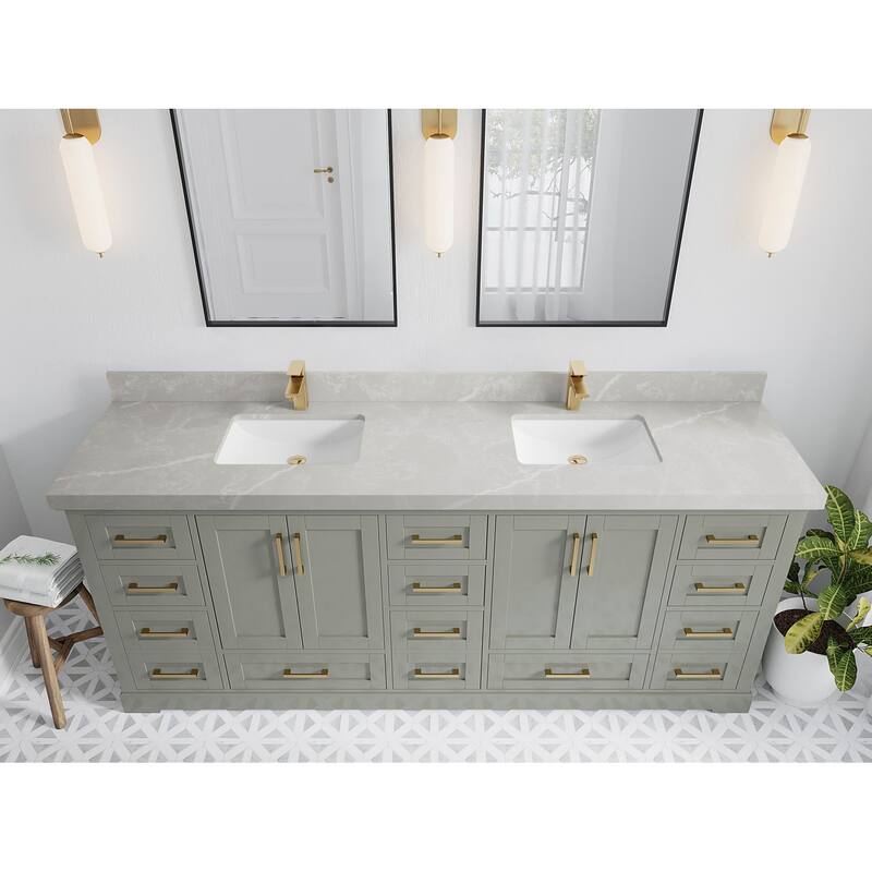 Willow Collection 84 in W x 22 in D x 36 in H Boston Double Bowl Sink Bathroom Vanity with Countertop - 2"Pearl Gray - Evergreen