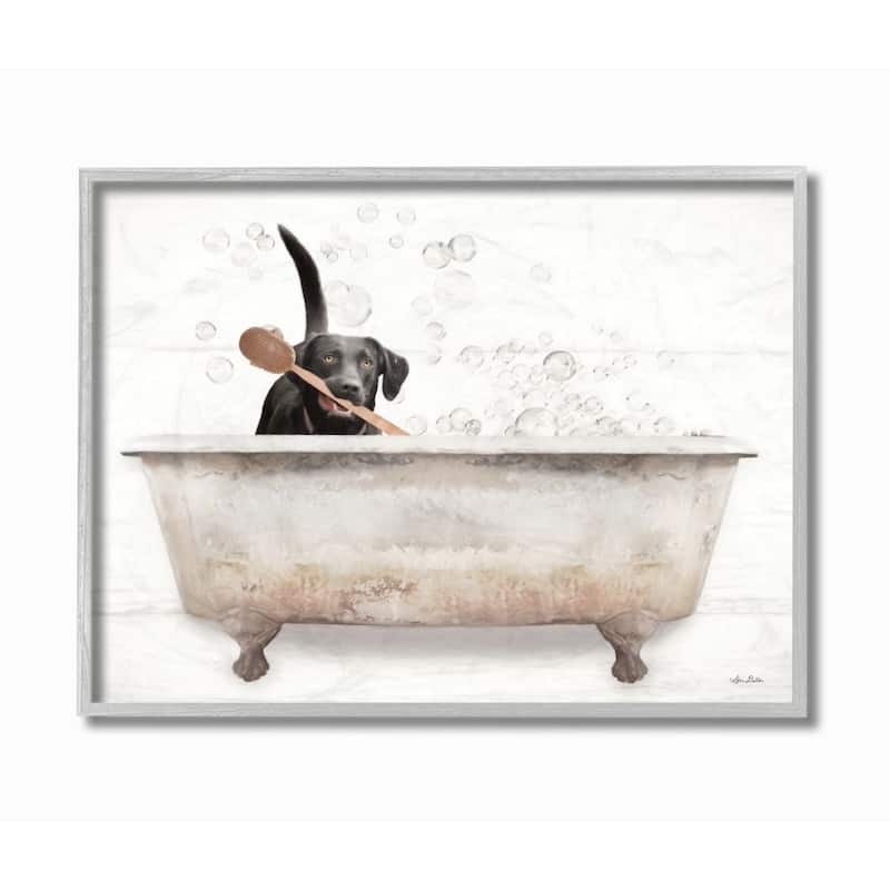 Stupell Happy Labrador in Rustic Bubble Bath Design Framed Wall Art - Multi-Color