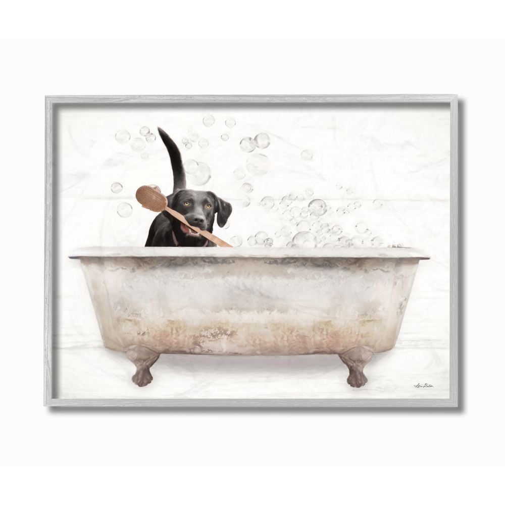 Stupell Happy Labrador in Rustic Bubble Bath Design Framed Wall Art - Multi-Color