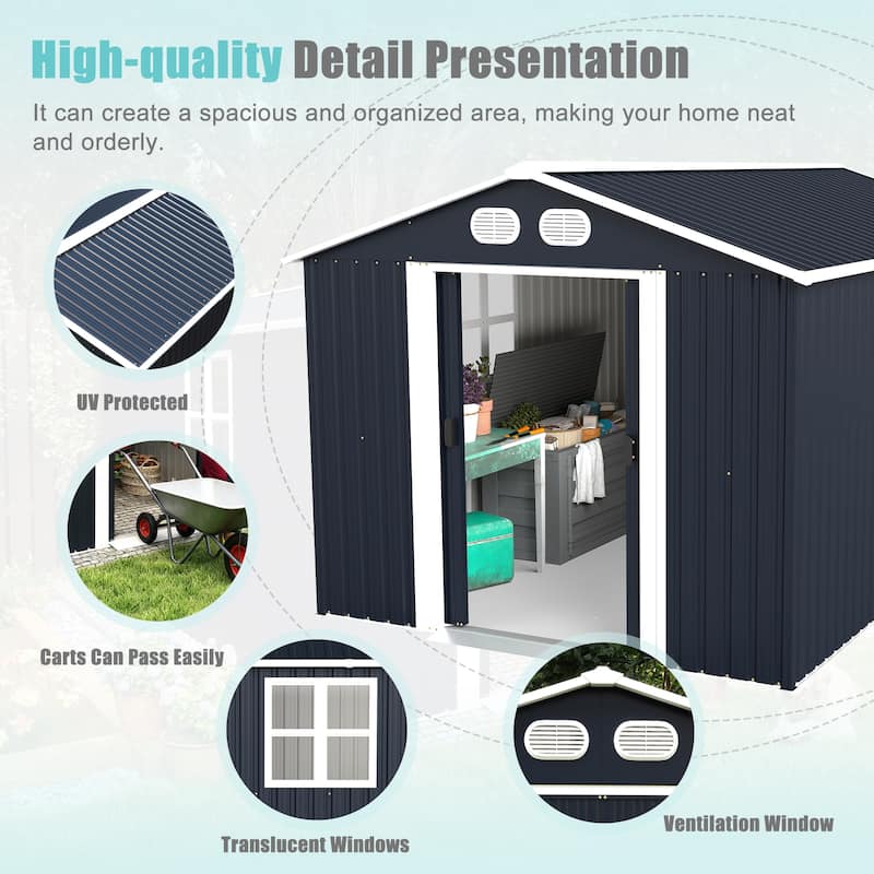 8x12 FT Outdoor Metal Storage Shed, Large Storage Sheds with Sturdy Frame Structure, Metal Garden Tool Shed with Lockable Door