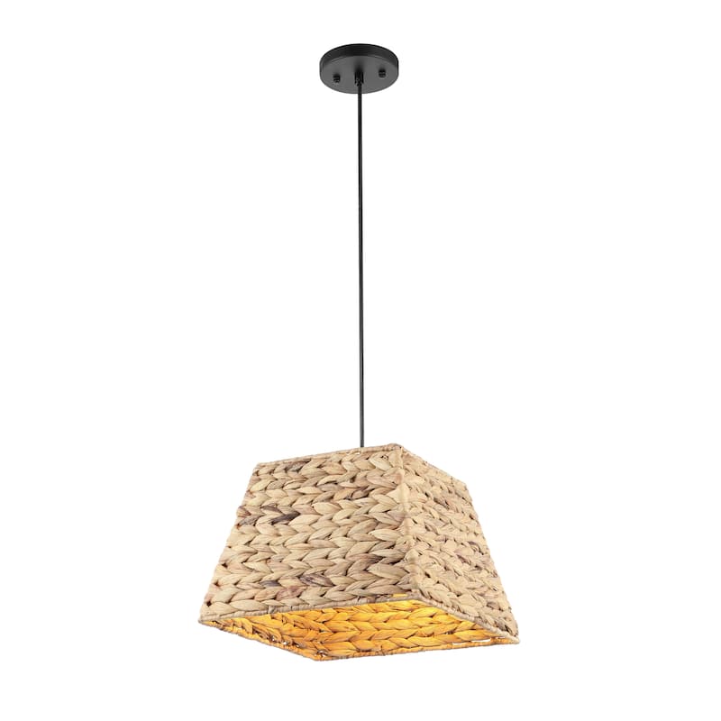 WINGBO Farmhouse Cube Chandelier Natural Material Hand-Woven Hanging Lamp - N/A