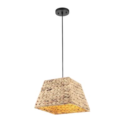 WINGBO Farmhouse Cube Chandelier Natural Material Hand-Woven Hanging Lamp - N/A