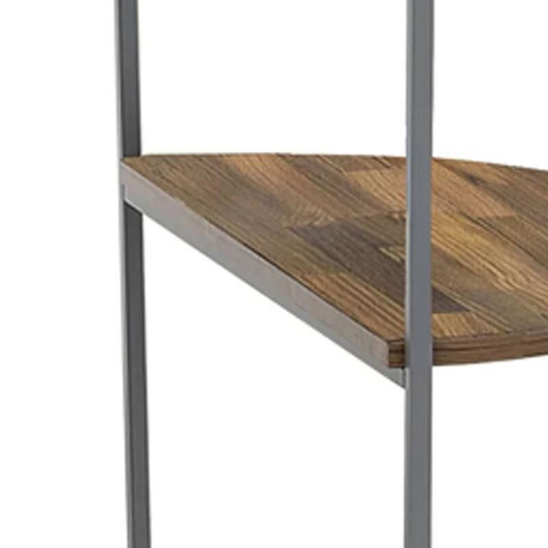 Lenn 24 Inch 3 Tier Round Brown Side End Table, Half Shelf, Gray Frame