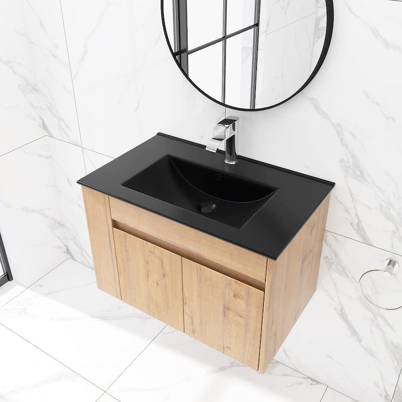30 inch Wood Wall-Mounted Bathroom Vanity Set with Integrated Ceramic Sink