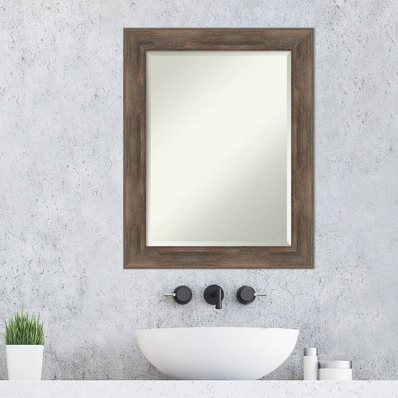 Beveled Wood Bathroom Wall Mirror - Hardwood Mocha Frame - Hardwood Mocha