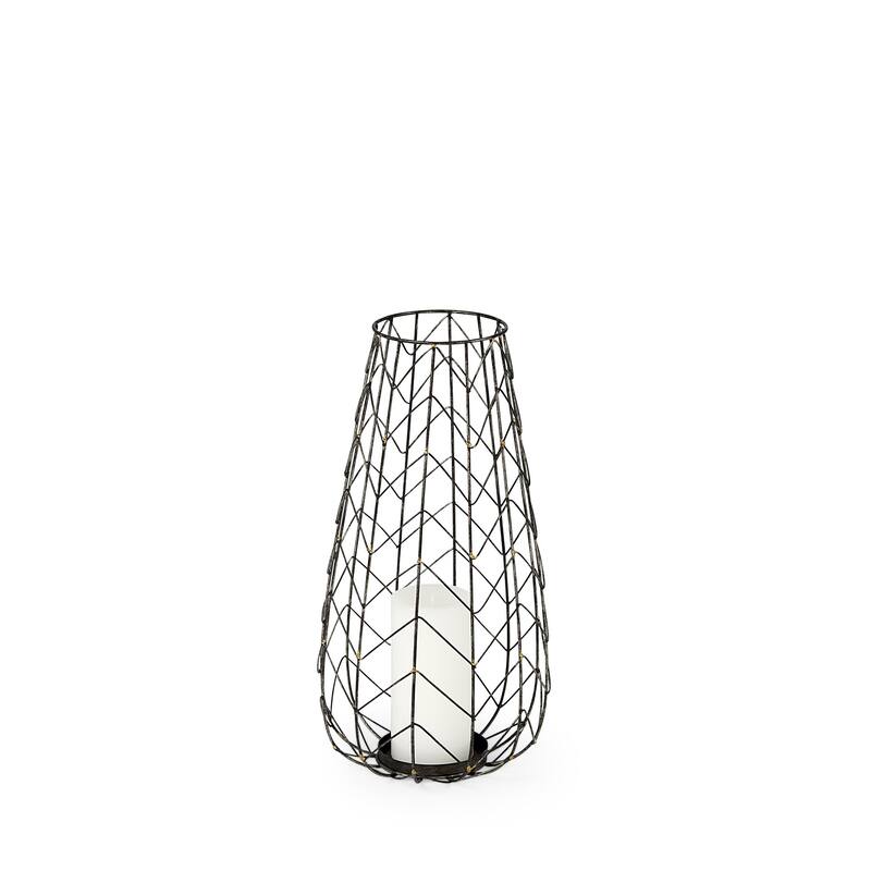 16" Gold Distressed Lattice Metal Tabletop Lantern Candle Holder