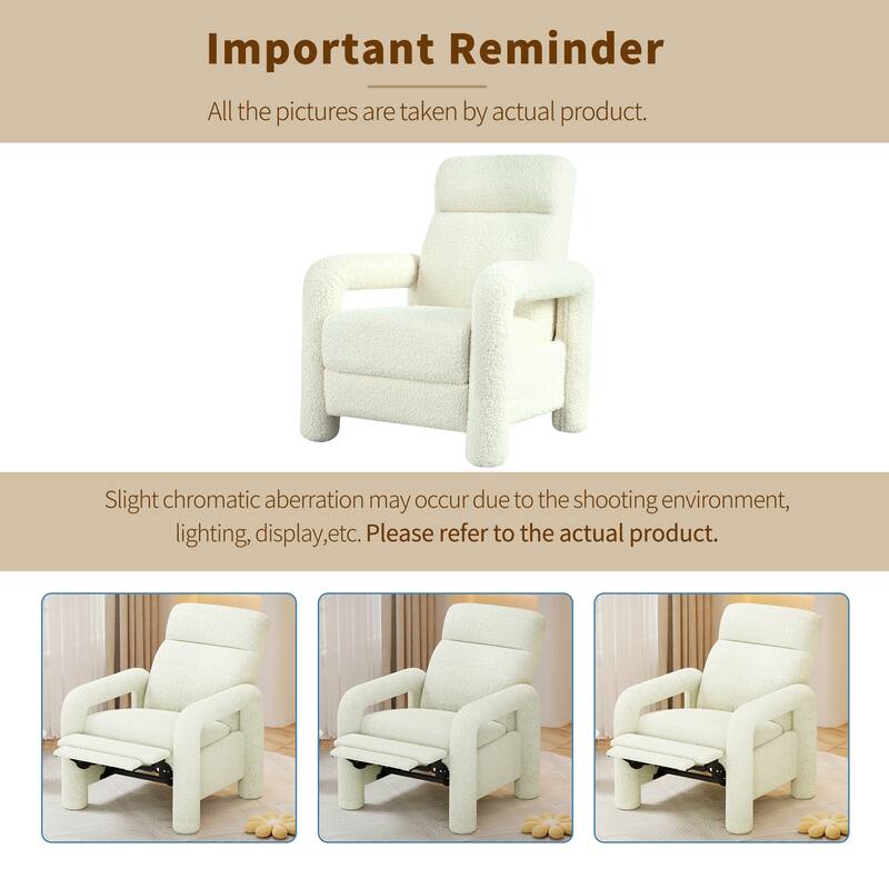 Push Back Recliner Armchair, 31.25" Teddy Upholstered Single Sofa Chair with 3-Position Adjustable Backrest for Living Room