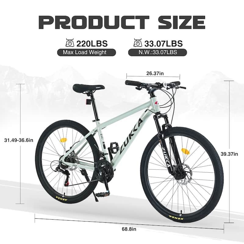 27.5 Inch Cycling Bicycle, 21 Speed Mountain Bike w/Front Suspension, Dual Disc Brakes, Aluminum Alloy Frame for Boys and Girls