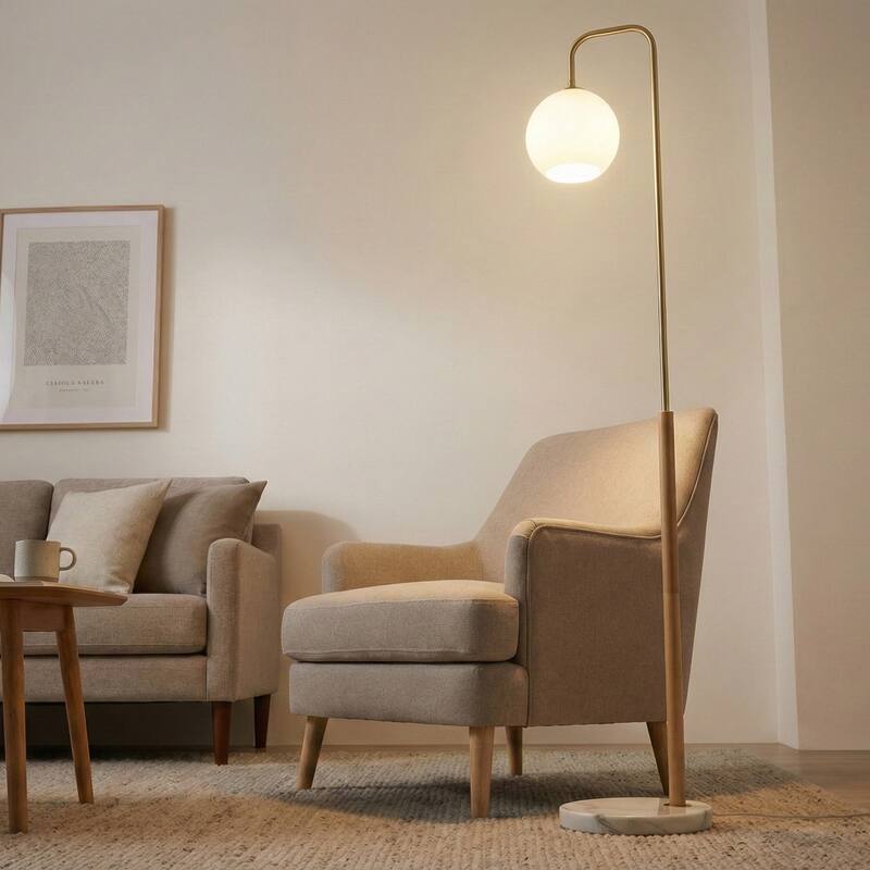 Gatsby Modern Marble Base Floor Lamp with White Globe Shade