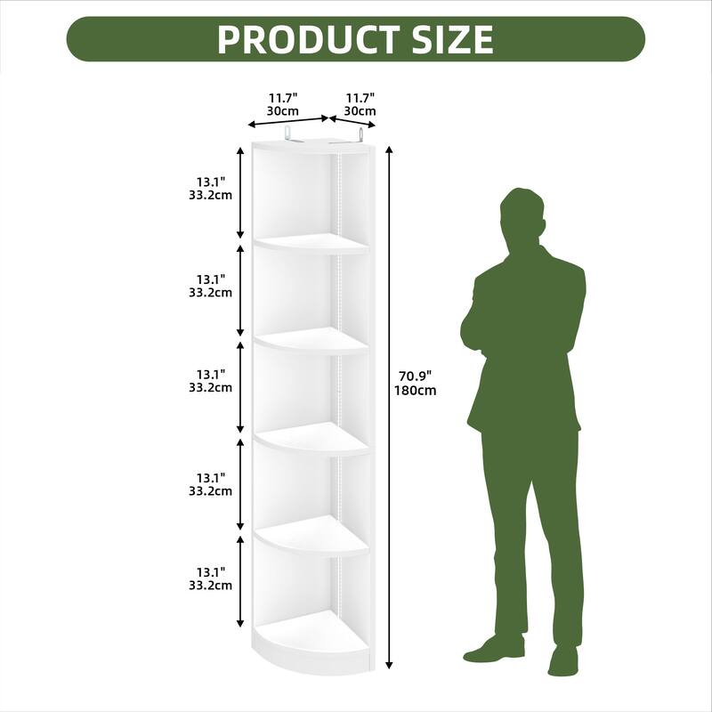 Moasis Modern 5-Tier Corner Shelf, 70" Tall Corner Bookshelf Freestanding Display Bookcase